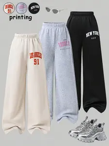 Girls' Spring New 3-Piece Set, Casual Streetwear Letter Number Pattern, Comfortable Wide-Leg Pants, Loose Fit, All Seasons, Ages 3+