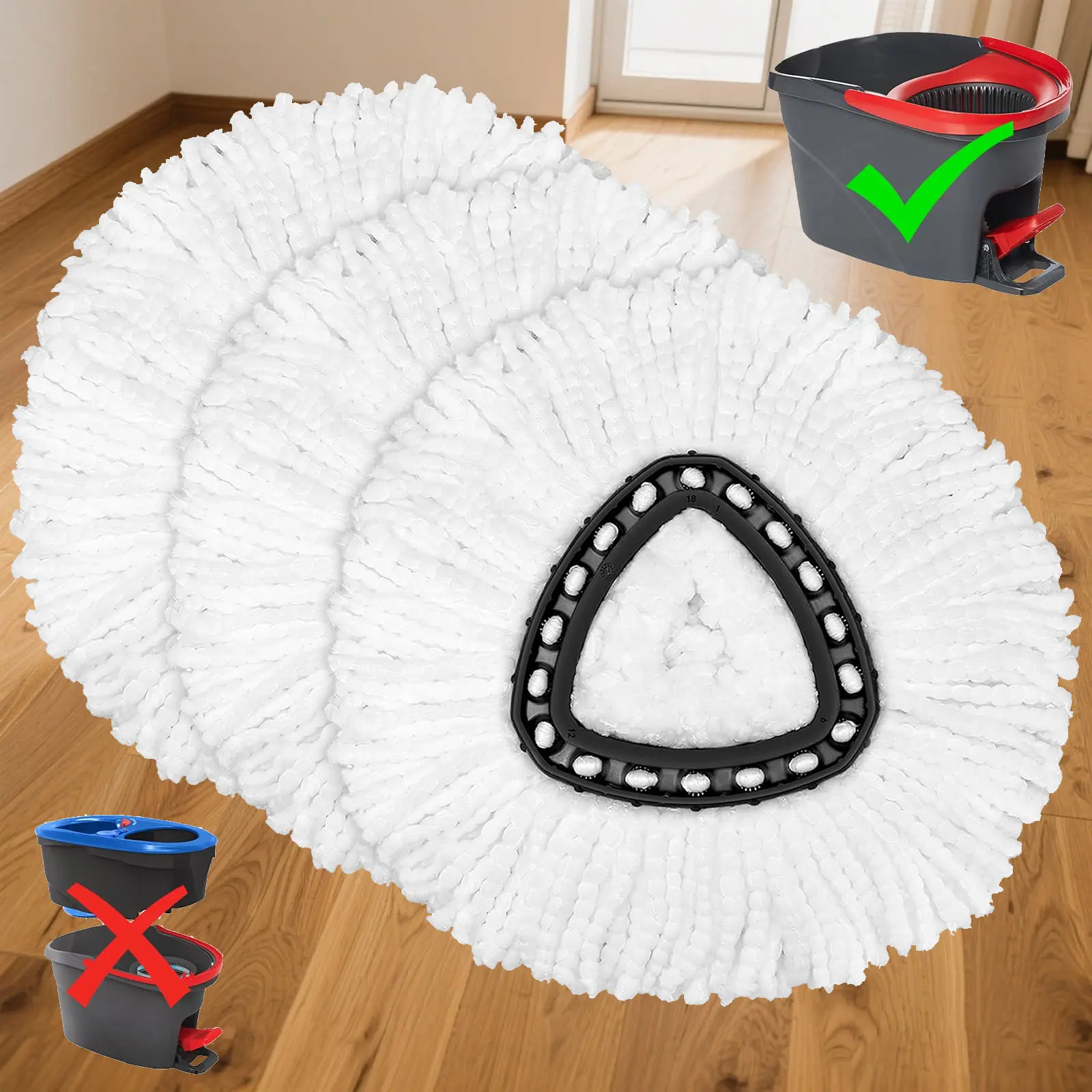 For O-Cedar Microfiber Mop Refills EasyWring 1 Tank System - Replacement Spin Mop Heads with Washable Heavy Duty Universal Fit for Kitchen Bathroom Floors
