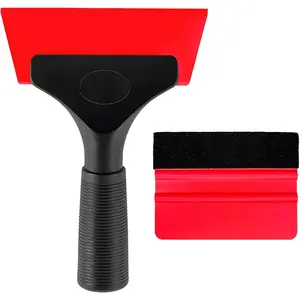 2 PCS Window Tint Kit Tools, Professional Vinyl Wrap Kit with Plastic Squeegee & Felt Squeegee, Universal Privacy Film Installation Tint Tools for Vehicle Glass Home (Red)