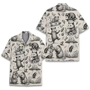 [NEW] Funny Opossum Hawaiian Shirt Men Women Youth, Vintage UFO Coffee Possum Shirt, Weird Animal Aloha Button Down Short Sleeve