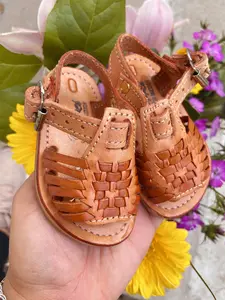 Iker Leather Shoes - Mexican Handmade Natural Leather Huaraches for Kids Sizes 4 Infant to 2 Kids with Woven Design
