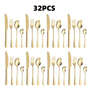 32-Piece Food-Grade Stainless Steel Cutlery Set, Durable and Stylish Design, Dishwasher Safe, Silver Color Kitchen Tableware for 8 People