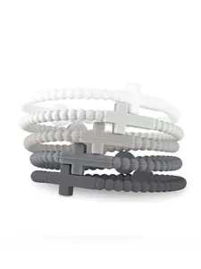 5pcs Cute Hand Strap, Thin Cross Silicone Bracelet, New Fashion Matching Bracelets, Unisex Jewelry Accessory Gift, Stackable Bracelets, Cross Charm Bangle