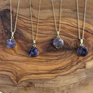 Raw Petite Amethyst Necklace - Elegant Gold Chain with Natural Amethyst Stone Pendant for Women's Jewelry