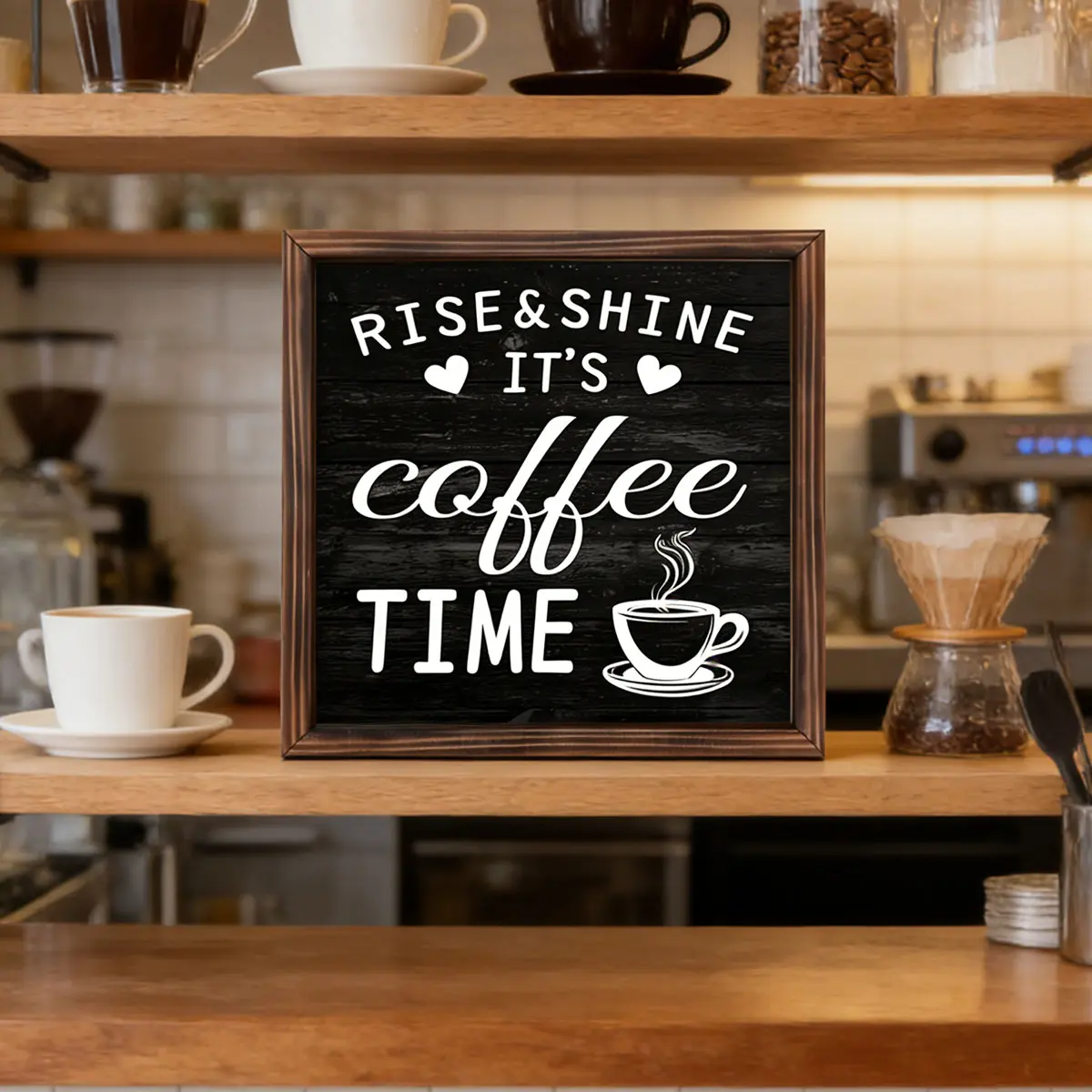 Coffee Time 8-Inch Wooden Picture Frame Decorative Art Wood Sign, Decor Signs, Wooden Home Sign Coffee Bar Decor, Kitchen Decor, Coffee Corner Art Perfect for Women's Studio Apartments, Newlywed Bar Decor, Essential for Coffee Lovers