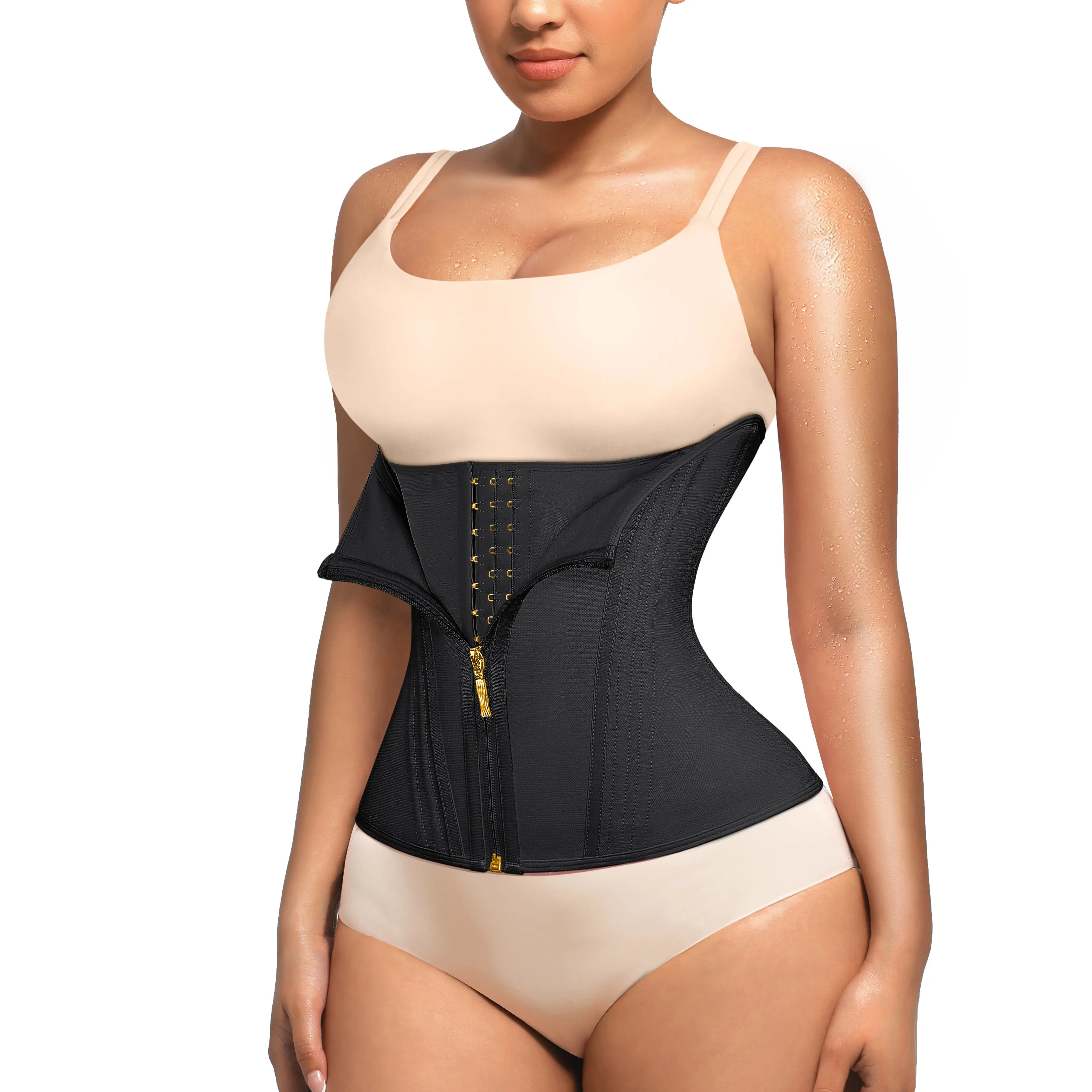 FeelinGirl High Compression 15 Steel Bones Waist Trainer Shapewear Belts Double-layer Comfortable Front & Back Curved Design Zipper Women's Girdle
