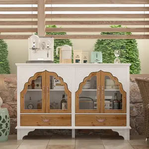 FUFU&GAGAModern Storage Cabinet Bookshelf with Carved Doors, Multi-Purpose Storage Cabinet with 4 Compartments & Adjustable Shelves