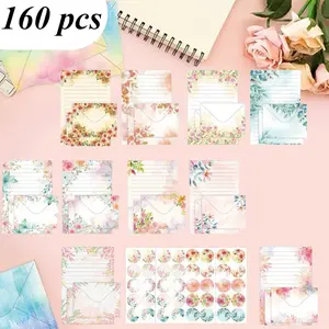 160 Pcs Floral DIY Envelope Decoration, Stationery Paper Set, Gift Invitation Letter Paper, DIY Handmade Envelope Paper, Fashionable Style Letter Paper Set, Creative, Fashionable and Beautiful, Suitable for Weddings, Birthdays, Festivals, Gifts DIY summer