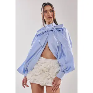 MASTERPIECE POPLIN PUFF LONG SLEEVE TOP IN BLUE