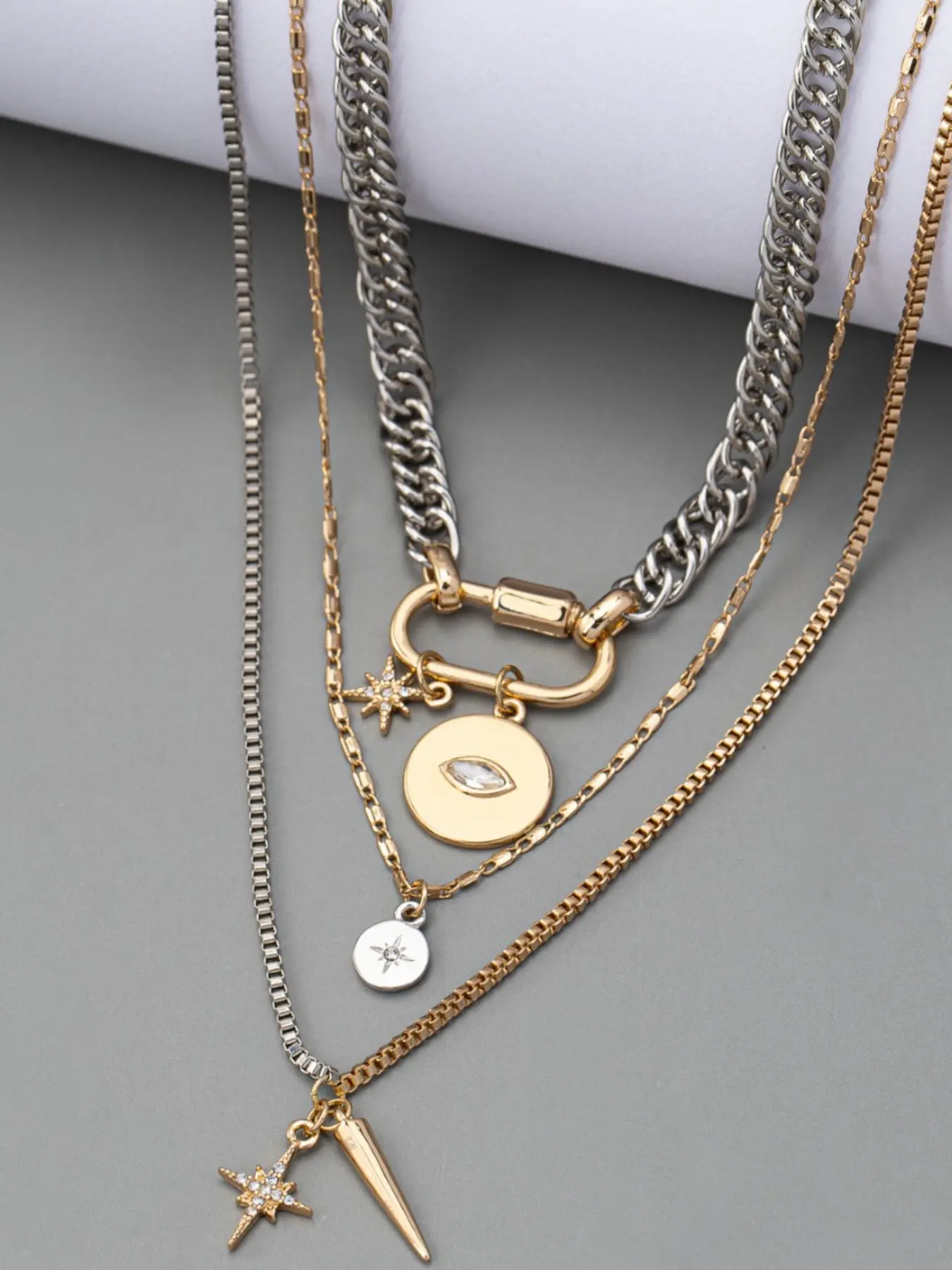 Metal simple gold and silver two-color multi-layer necklace, Fashion jewelry, Necklace Layering Clasp, eye pendant stacking necklace for women, suitable for daily wear during the back-to-school season, and a gift for Teacher's