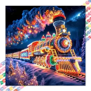 1 set of DIY diamond painting kit, 5D diamond art set, DIY decoration night scene train, dazzling lights, snow forest mosaic, diamond art, DIY art home decoration.