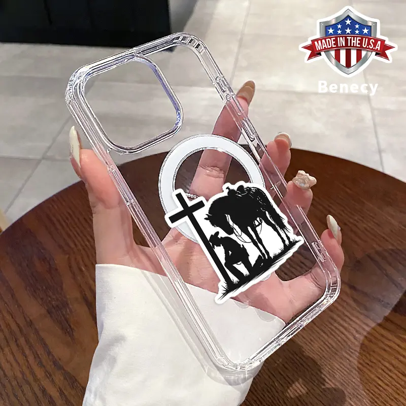 Magnetic Phone Case for iPhone 16 15 14 Pro Max 13 12 11 XR XS Plus E Western Cowboy Cross Pattern Acrylic Back Silicone Edges Scratch-resistant Skin-friendly Feel Cover