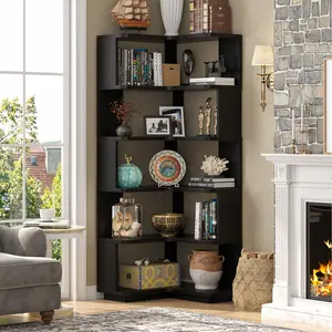 5-Tier Corner Book Shelf, Freestanding L-Shaped Bookcase with Baffle, Sturdy Display Shelf Stand Furniture for Home Office,Living Room, Bedroom