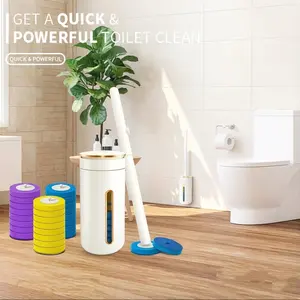 No Touch​ / One‑Click Release Disposable Toilet Brush with 8 Refill Heads and Holder- Clean Brush Starter Kit with 1 Toilet Wand, 1 Storage Caddy and 1 Fragrant Tablet (1 + 8) bowl
