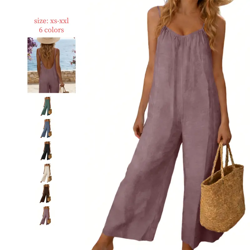 Mundoven Women's house Loose flowy Sleeveless Jumpsuits Adjustable Spaghetti Strap Stretchy Long Pant Romper Jumpsuit with Pockets Womenswear, Soft, Square Neck