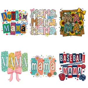 6 PCS/Set  Mama Mother's Day 22cm/8.66inch Pattern DIY Iron On Patch, Washable Heat Transfer Sticker For Clothes Throw Pillow