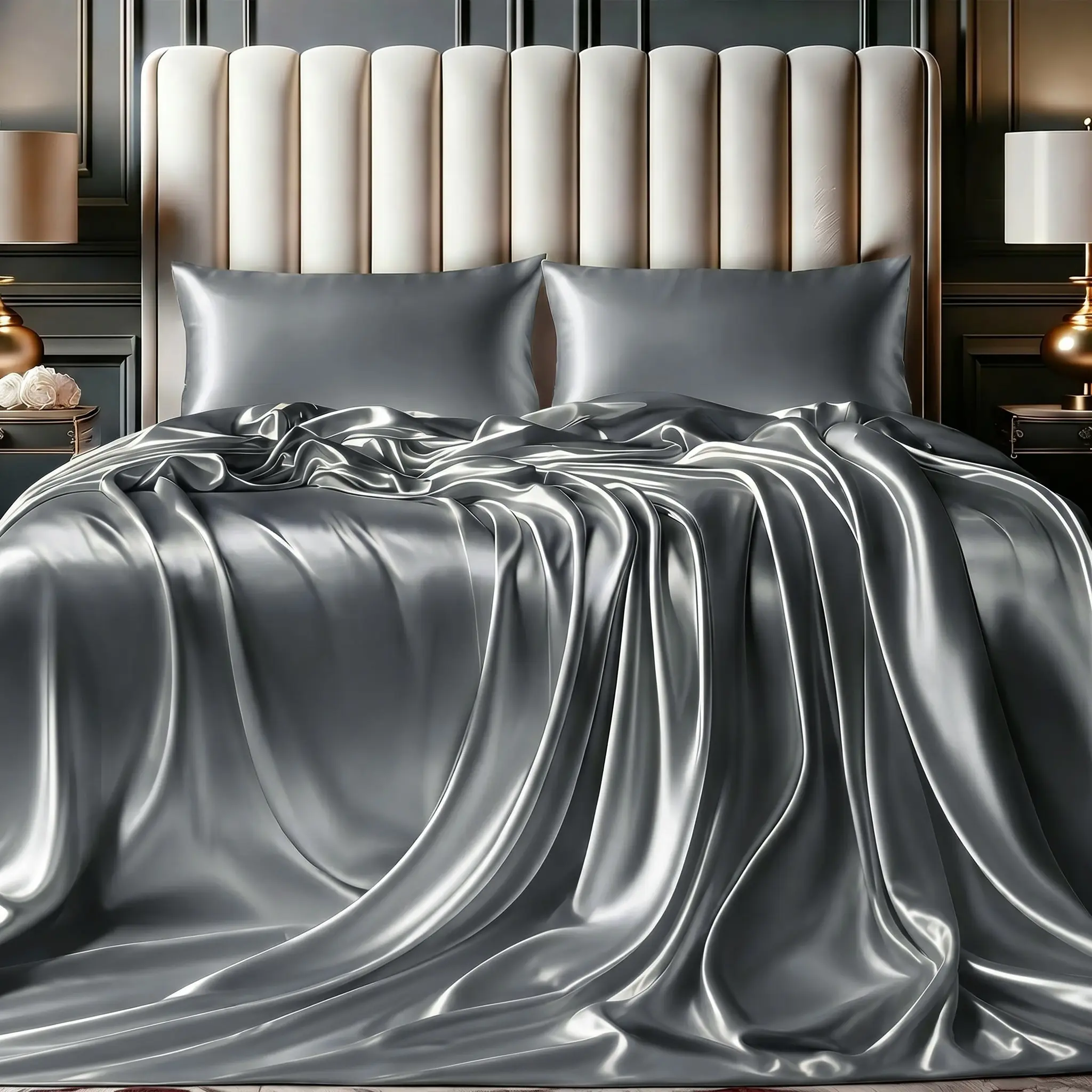 3/4-Piece Solid Color Satin Sheets Set – 1 Flat Sheet + 1 Fitted Sheet + 1/2 Pillowcases, Silky Soft with Natural Sheen, Luxurious Bedding sohochic