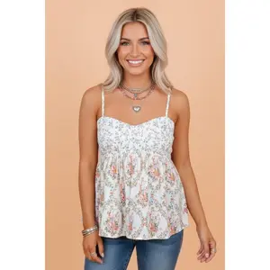 Women's Floral Patchwork Sleeveless Spaghetti Strap Babydoll Top - Womenswear Tank Camisole