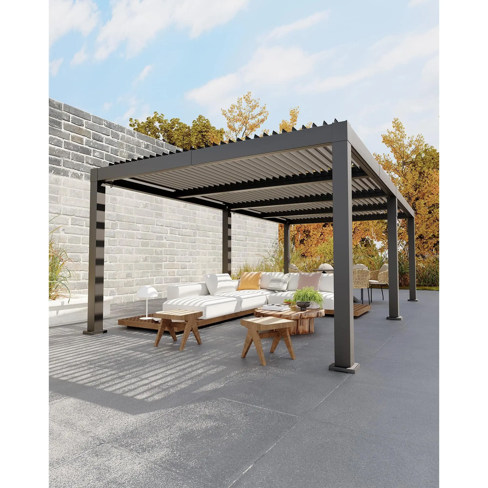 12' x 16' All-Aluminum Louvered Pergola, Hardtop Outdoor Gazebo with Adjustable Louver Roof, Rustproof Reinforced Aluminum Frame, Integrated Drainage System, Perfect for Patio, Deck & Backyard