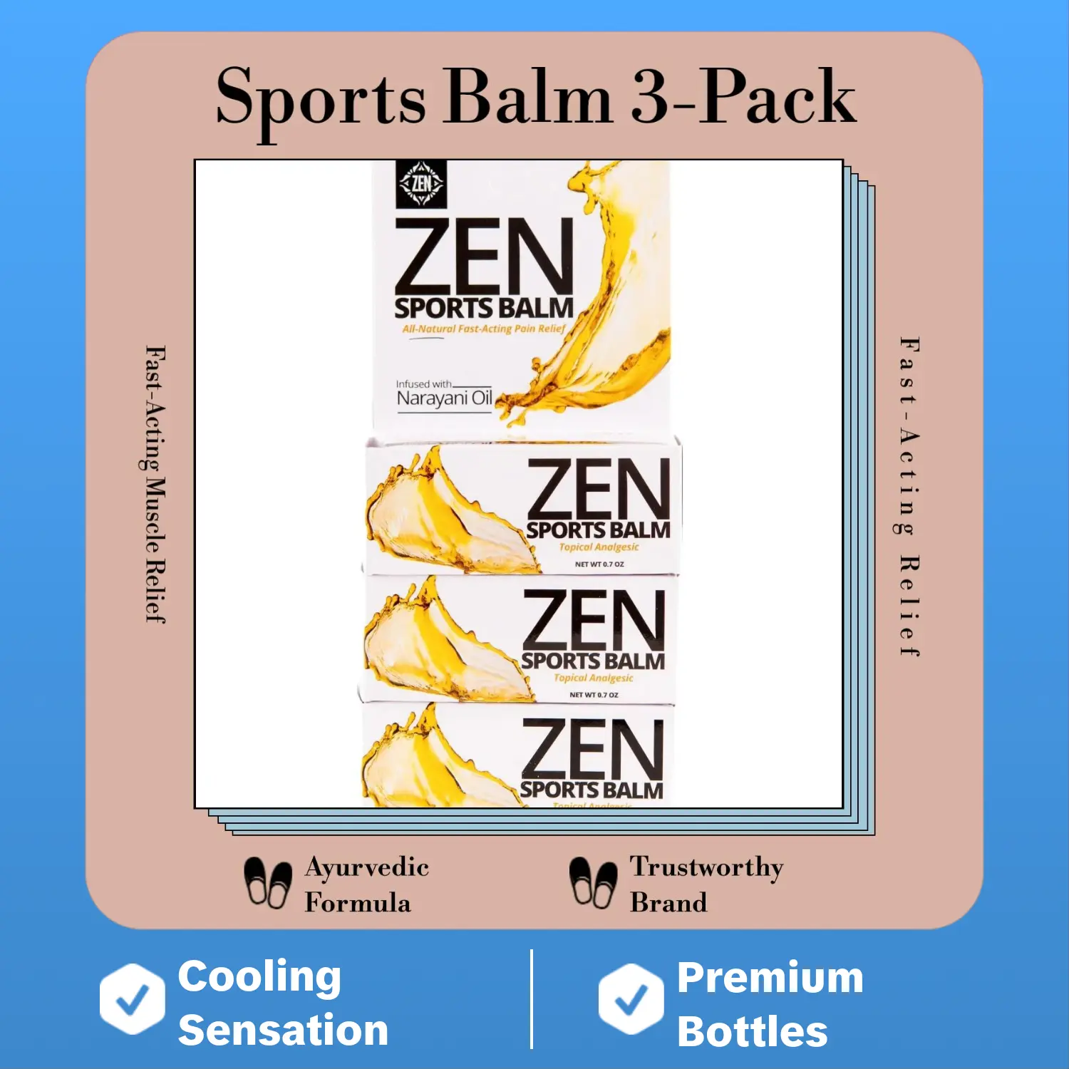 ZEN Cooling Sports Muscle Recovery Balm 3-Pack (20 ml Each) - Plant-Based Botanical Blend with Essential Oils, Glass-Infused, for Yoga, Pilates, Fitness Therapy & Aromatherapy Wellness Treatment