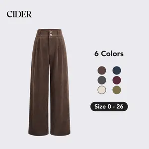 Women's Corduroy High-Waist Solid Pleated Wide-Leg Trousers, Cider Style, 6 Colors, Size Range 0-26, Curve & Plus Sizes SwimWeek