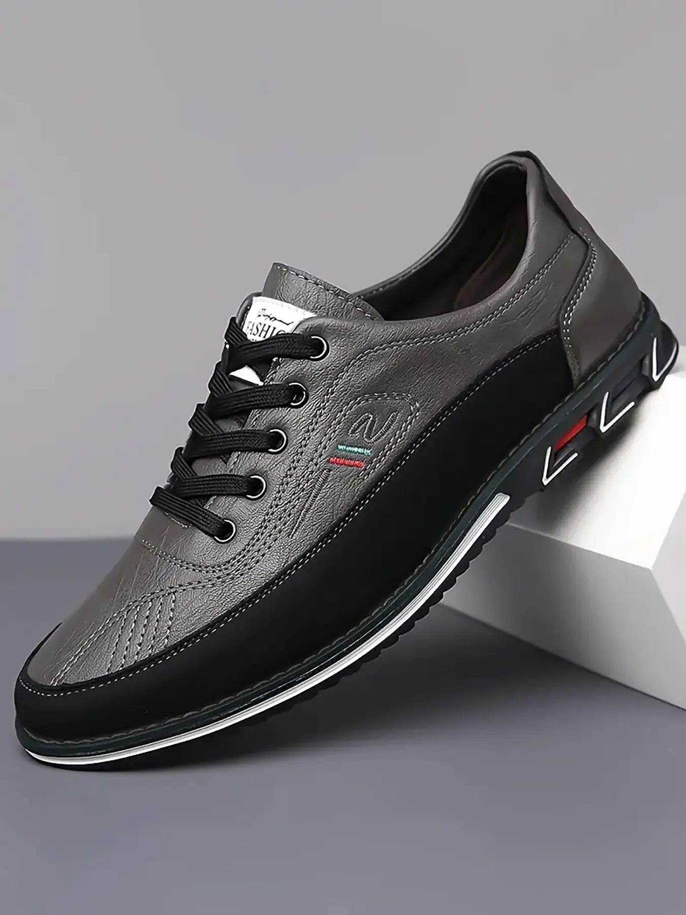Men's Flat Business Casual Walking Shoes, PU Leather Stripes Design, Narrow Fit Less Than Ankle Height, Low Top Shoes, All Season Wear, Comfortable Daily Use, Sneaker, Low Cut Shoes