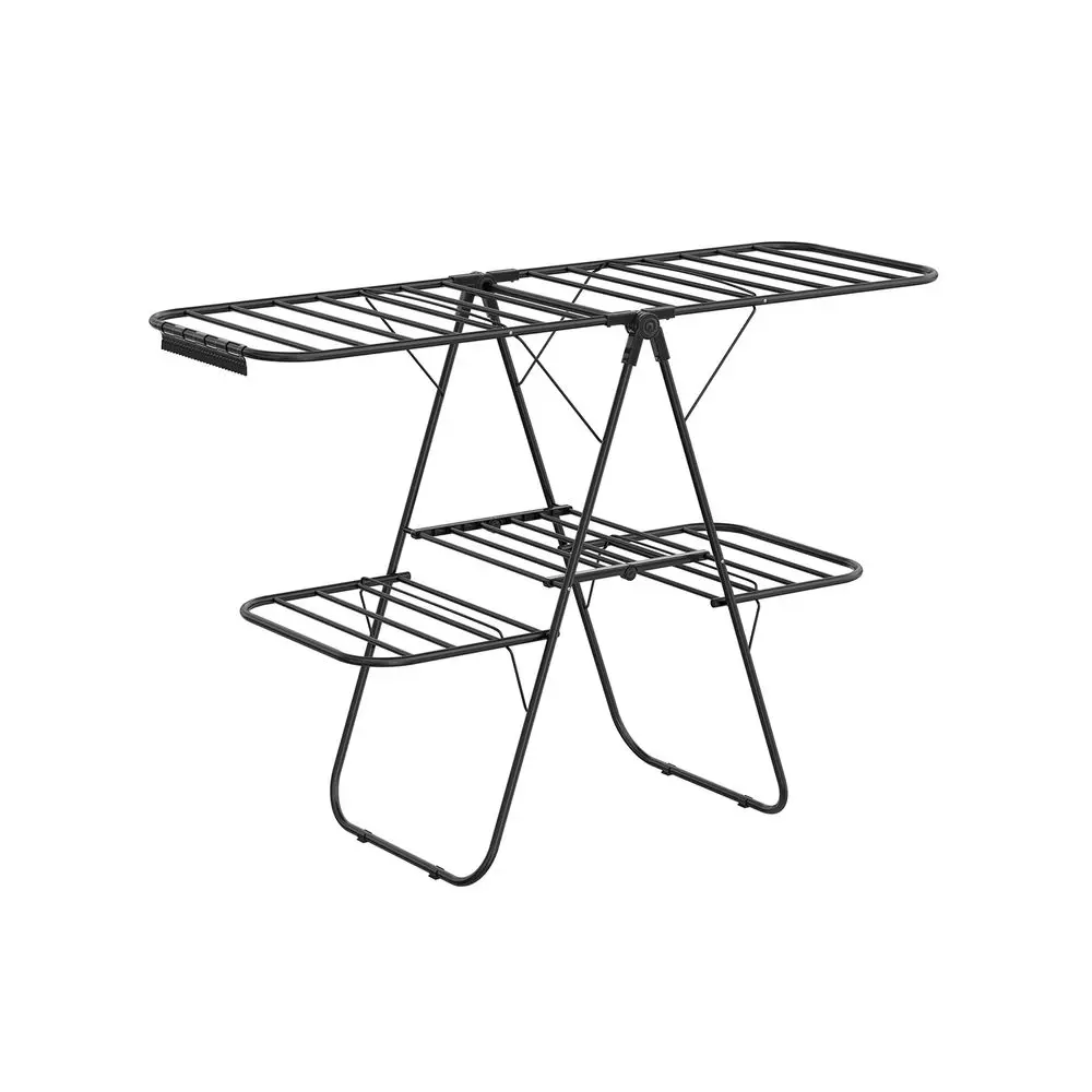 SONGMICS Clothes Drying Rack, Foldable 2-Level Laundry Drying Rack, Free-Standing Laundry Airer, with Height-Adjustable Wings, 33 Drying Rails, Sock Clips