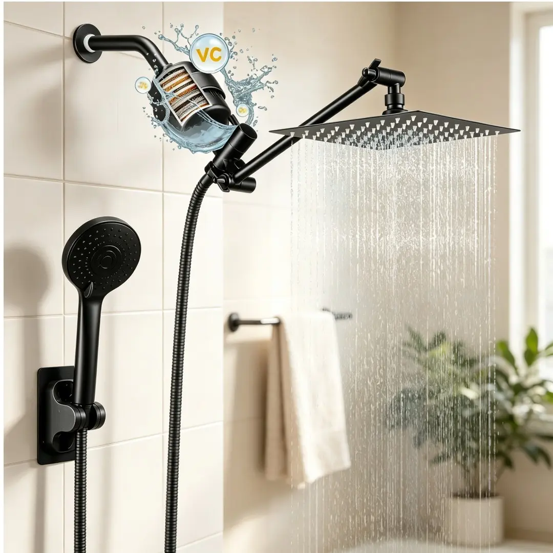 10-in Filtered Handheld Showerhead Set, 20-Stage Filtration High-Pressure Booster Shower with 3 Adjustable Settings for Bathroom Enhancement