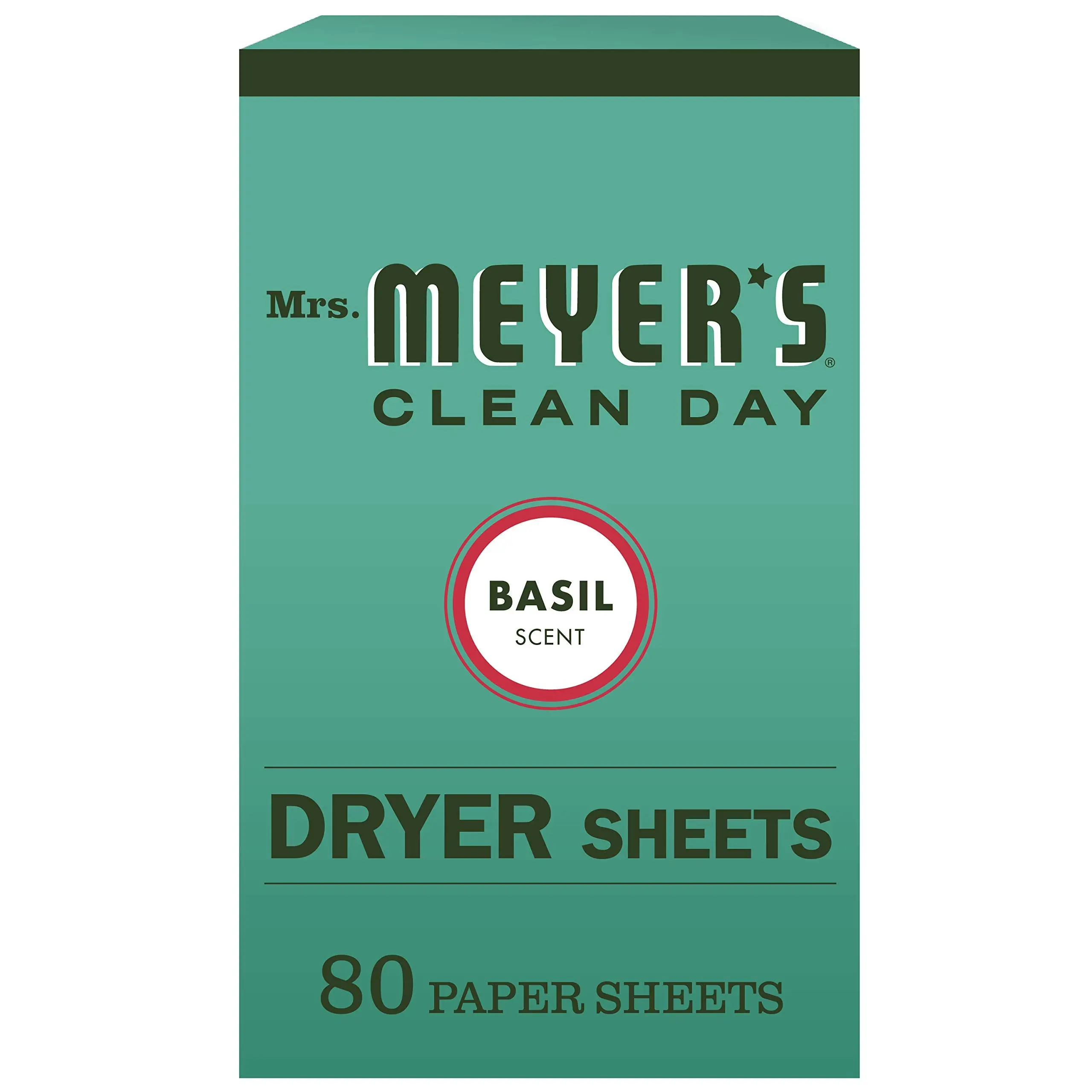 Mrs. Meyer's Clean Day Basil Fragrance Dryer Sheets, 80-Count Box, Household Fabric Softener with Static Reduction, Cruelty-Free Formula