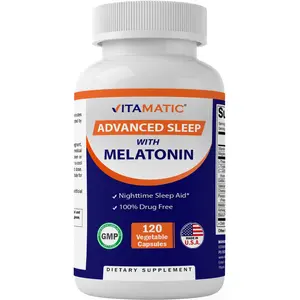 Vitamatic Advanced Sleep Aid Vitamin - 120 Gluten-Free Vegetable Capsules, Natural Dietary Supplement with Melatonin, B6, Magnesium, L-Theanine, L-Tryptophan, 5-HTP, GABA, Valerian, Chamomile, Passion Flower, Ashwagandha, Black Pepper