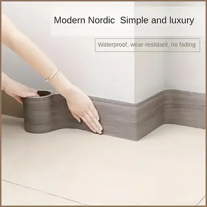 Peel & Stick Wood Grain Baseboard Trim - 16.4FT Self-Adhesive Molding Waterproof Wall & Floor Edge Guard for Home Renovation DIY Upgrade Easy Install Cut-to-Fit 1 Roll Ultra Realistic Wood Grain Pattern Easy Remove warm decor
