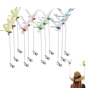 Set of 12 outdoor fake dragonfly rod clips, garden metal dragonfly. Natural organic concept, 3D dragonfly garden decoration, bird and insect deterrent devices for indoor and outdoor gardens, creative home accessories with decorative design,summervibes tik