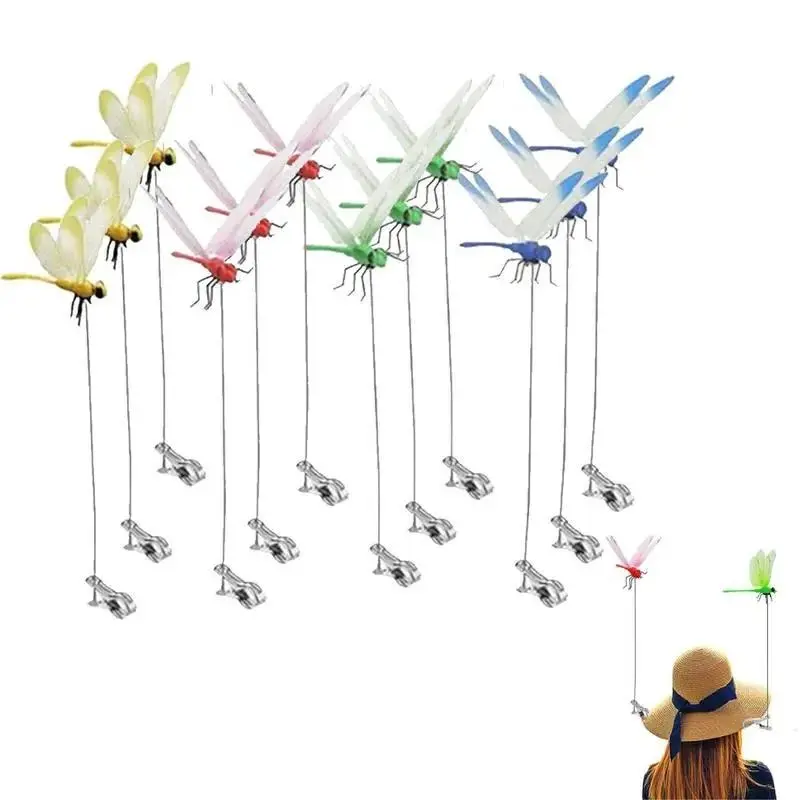 Set of 12 outdoor fake dragonfly rod clips, garden metal dragonfly. Natural organic concept, 3D dragonfly garden decoration, bird and insect deterrent devices for indoor and outdoor gardens, creative home accessories with decorative design,summervibes tik