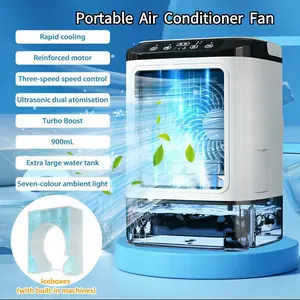 Portable Air Conditioner Fan Mini Evaporative Cooler Smart with 7-Color LED Light, 3 Wind Speeds, Rapid Cooling, Reinforced Motor, 900mL Water Tank, Turbo Boost, Multifunctional Air Cooling Fan