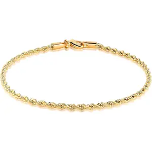 18K Gold Plated Braided Rope Anklet for Women, 2.7 MM thick, 10 Inches long - Made In Brazil