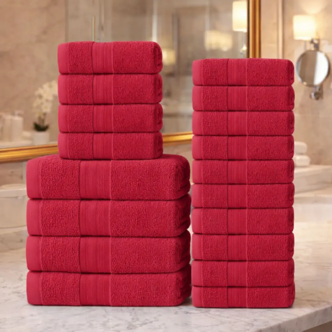Hurbane Home 18-Piece Unisex 100% Cotton Bath Towel Set - 4 Extra Large (27x52in), 4 Hand Towels (15x25in), 10 Washcloths (12x12in) - Hotel Spa Thick Plush, Soft Absorbent Bathroom Linens