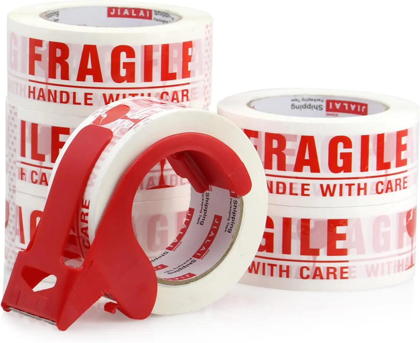 Fragile tape 2 inch X 330 feet 110 (110 yards) fragiles tape handle with care for shipping with dispenser, heavy duty marking tape for moving box