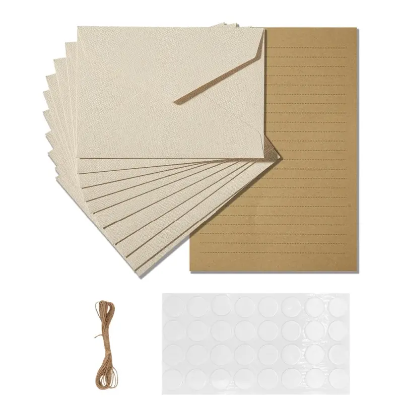 30 piece retro letter envelope set - includes 20 kraft paper letters and 10 burlap envelopes, with 1 hemp rope and 1 sticker, suitable for handwritten love letters, graduation anniversaries, birthday cards, and wedding invitations