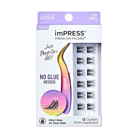 Impress Falsies Pre-Glued False Eyelashes Minipack - Chic | 12 Lash Clusters, With Mini Applicator, 12mm-14mm