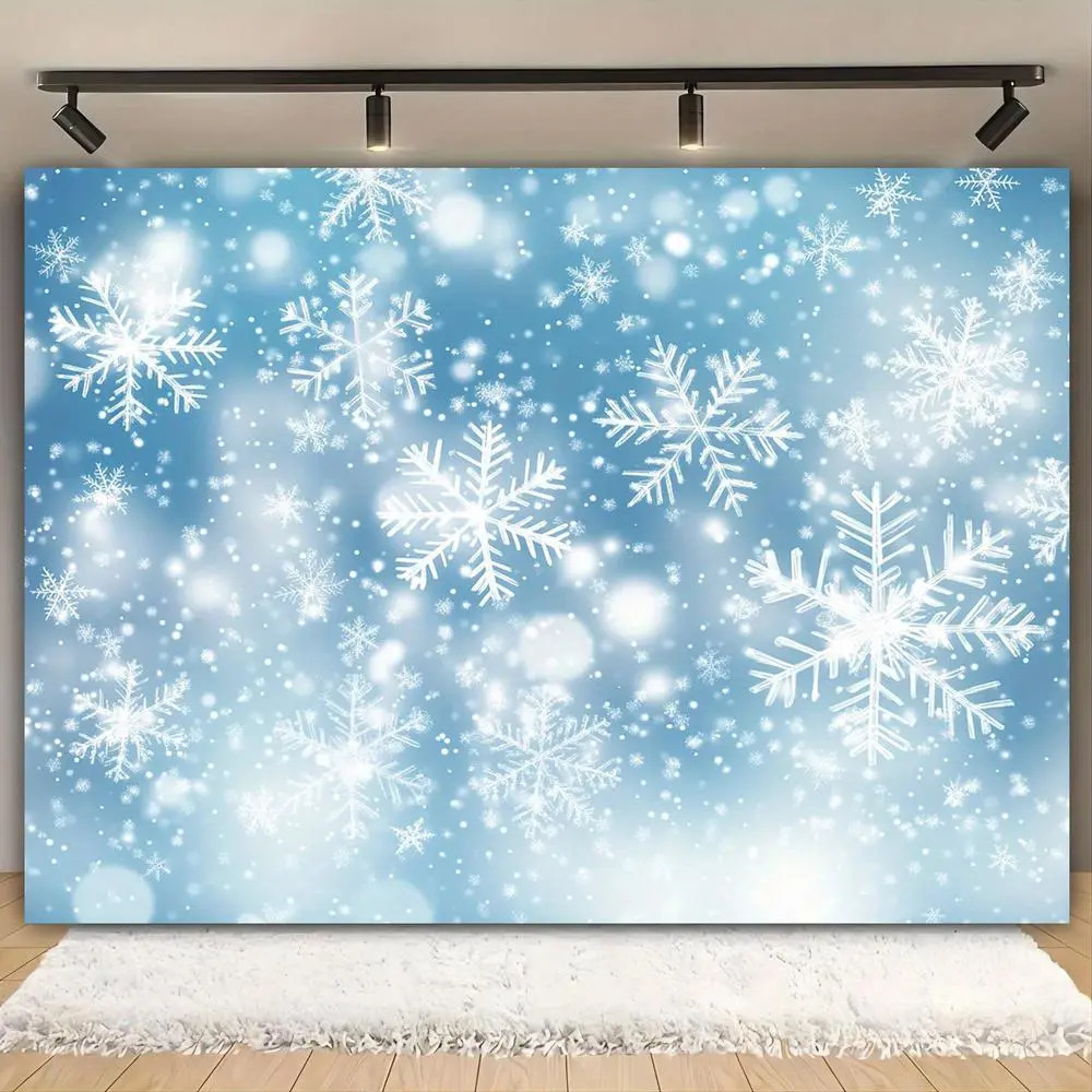 Durable Polyester Christmas Backdrop - Snowflake Winter Wonderland Design, Multi-Size Party Decoration Supplies (39x59in to 70.8x90.5in) Wall Hanging, Happy Birthday Photo Booth Prop Banner