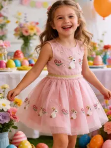 Girls Bunny Tulle Tutu Skirt,  Floral Embroidered Cute Princess Skirt, Toddler Girls Casual Party & Dress Up, 1pc