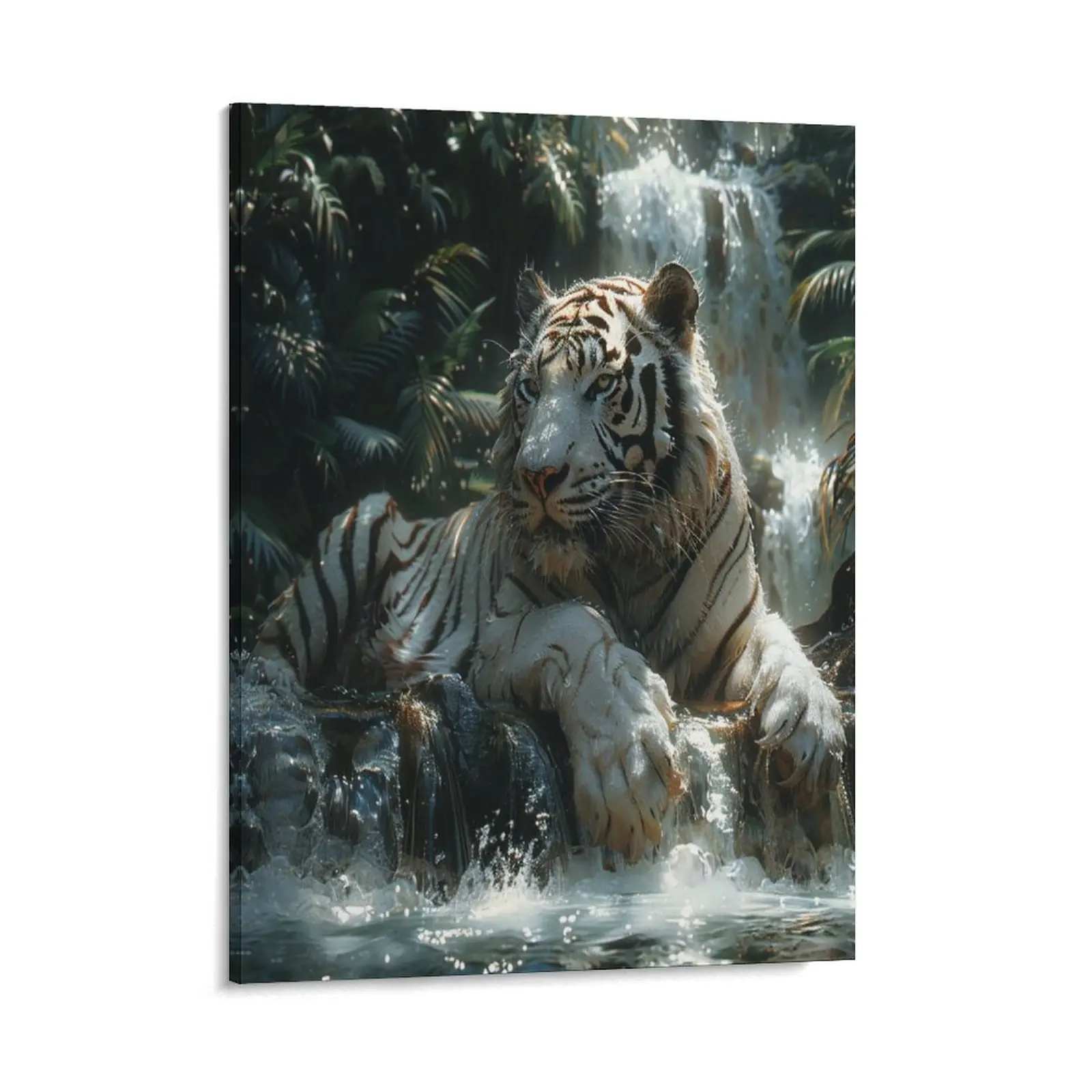 Forest White Tiger Posters Wall Art Prints Rustic Nature Rainforest Wildlife Animal Canvas Posters Home Wall Art Family Bedroom Office Decor Aesthetic Festival Gift