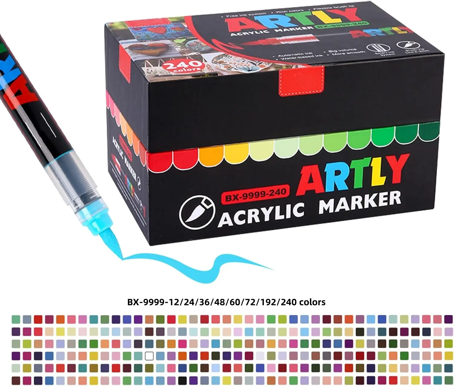 ARTLY Acrylic Paint Markers BX-9999-12//24/36/48/60/72/192/240 Fabric Pens for Textile Rock Glass Wood Paper Ceramic Canvas DIY Art Supplies Kit 240 Pieces for  Adults