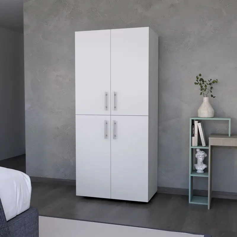 Hazel Armoire in melamine with 2 doors 4 shelves and 2 clothes hanging bar