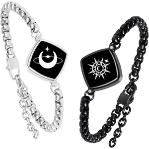 PULOMI Long Distance Touch Bracelets,Vibration & Light up Couples Bracelets, Remote Smart Matching Bracelet for Couples Long Distance Relationship Girlfriend Boyfriend Xmas Gifts Black Silver: Clothing, Shoes & Jewelry