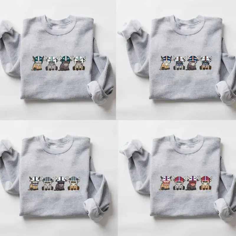 Vintage 90s All Team Football Highland Cow Sweatshirt, 1960s Game Day Shirt, Unisex Football Fan Gift Sweater Sport Grey For Women - Menswear