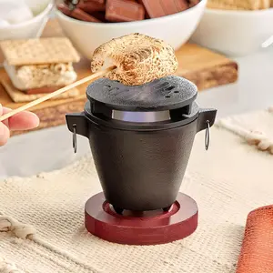 OCS Parts Pro Chef Series Mini Tabletop Cast Iron Grill with Wood Base and Fuel Holder for Hibachi, Smores, and Appetizers