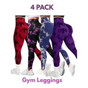 4 Pack Tie Dye Print High Waisted Workout Women Leggings Scrunch Rear Lifting High Waist Tummy Control Yoga Athletic Pants Gym Sports Tight Gym Outfits.