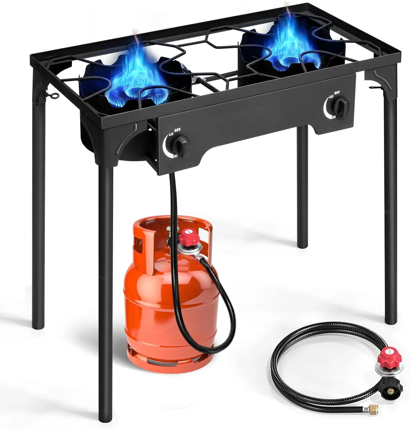 Outvita 2-Burner Propane Portable Gas Stove, 150000 BTU Outdoor Cooking Supply with Removable Legs & Temperature Control Knobs for Backyard BBQ, Camping