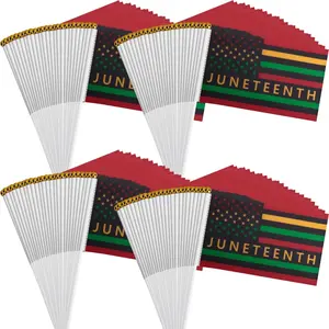 100 Pack Small Juneteenth Handheld Flags Sticks, Mini Juneteenth Celebrate Freedom Flag on Stick, Small Hand Waving Flags for Africa American Party Parades Event Decoration